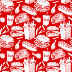 Seamless background with fast food