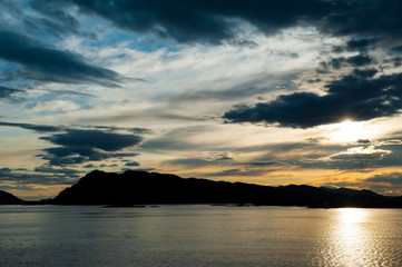 Beautiful sunset in the Norwegian fjords