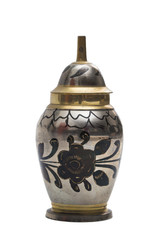 Antic engraved dyed metal vase in oriental style