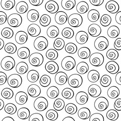 Black circle, helix, bubbles, seamless wallpaper background pattern design. Abstract vector.