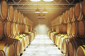 Numerous wine barrels