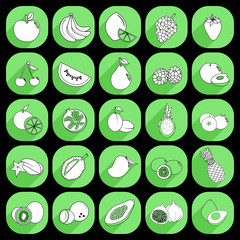 Set of icons with fruit on green background