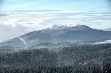 Hill Hvozd from viewpoint Popova skala, Luzicke mountain, north Bohemia, Czech republic