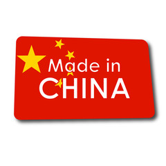 Icono plano MADE IN CHINA en rectangulo con badera China y sombra