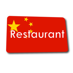 Icono plano Restaurant en rectangulo con badera China y sombra