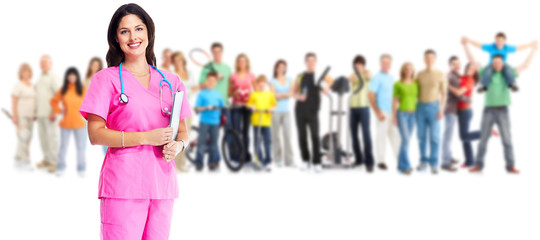 Obraz premium Smiling nurse and people group.