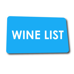 Icono plano WINE LIST en rectangulo azul con sombra
