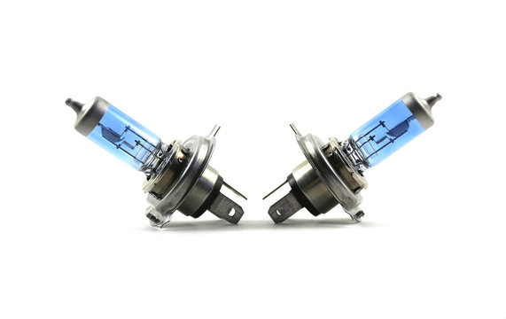 Automotive light bulb on white background