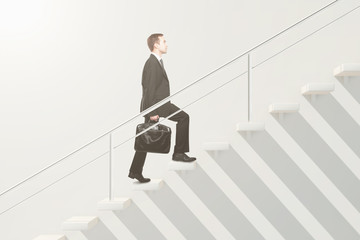 Obraz premium White stairs with businessman
