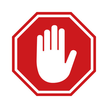 Adblock or red stop sign icon with hand / palm flat icon for apps and websites