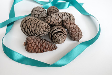 Pine corns with green ribbon