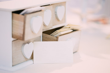 Fototapeta na wymiar White Vintage Decorative Wooden Box for Visiting Cards