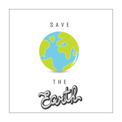 Earth Day Vector illustration with hand drawn word, planet  and
