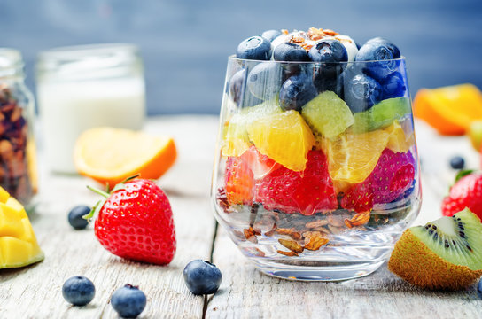 rainbow fruit granola and Greek yogurt parfait