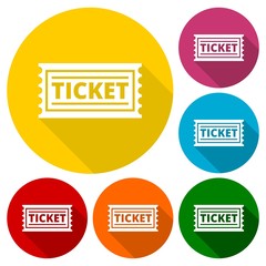 Ticket icons set with long shadow