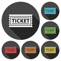 Ticket icons set with long shadow