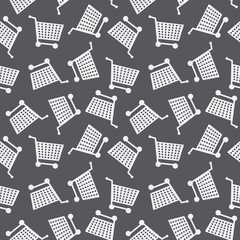 Seamless Shopping Cart Pattern Monochrome Background