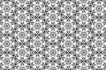 Black-and-white ornament with different elements. 
a