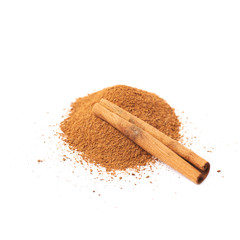 Pile of cinnamon powder isolated