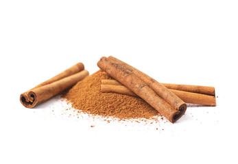Pile of cinnamon powder isolated