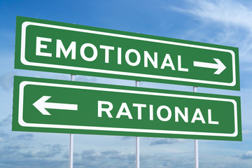 emotional or rational concept on the road signs - obrazy, fototapety, plakaty