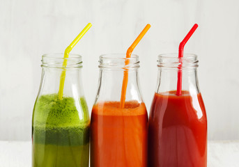 Fruits and vegetable juice in bottle.