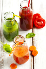 Fruits and vegetable juice in bottle.