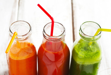 Fruits and vegetable juice in bottle.