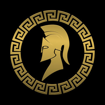 Golden symbol Spartan warrior on a black background