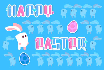 Rabbit Bunny Colorful Eggs Happy Easter Holiday Banner Greeting Card