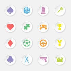 colorful flat game icon set on circle button for web design, user interface (UI), infographic and mobile application (apps)