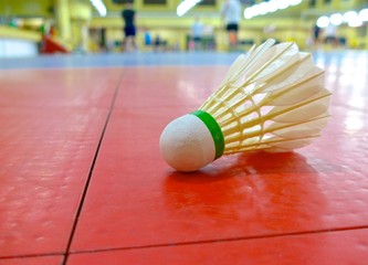 Shuttlecock closeup on the floor 