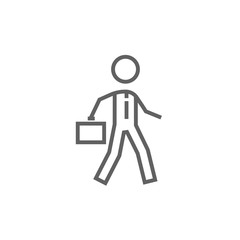 Businessman walking with briefcase line icon.