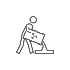 Man with oil barrel line icon.