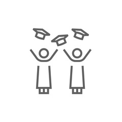 Graduates throwing caps line icon.