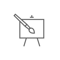 Easel and paint brush line icon.