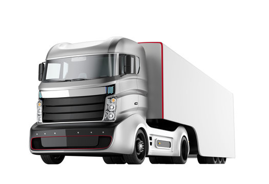 Autonomous hybrid truck isolated on white background. 3D rendering image with clipping path. Original design.