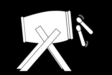 white Silhouette of Bedug, (indonesia traditional drum) and stick at black background
