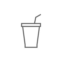 Disposable cup with drinking straw line icon.