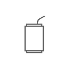 Soda can with drinking straw line icon.