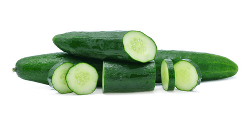 Japanese cucumber Water drops on a white background.