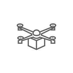 Drone delivering package line icon.