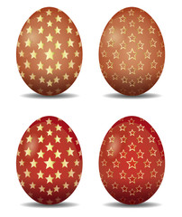 Set easter eggs isolated on white background. Multi-colored easter eggs with gold stars. Vector easter egg design set