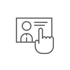 Hand pushing touch screen button line icon.