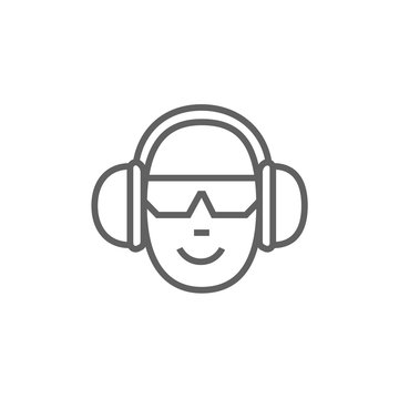 Man in headphones line icon.