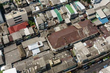 Top View of Rooftops neighborhoods in Bangkok, Thailand