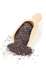 Poppy seeds in wooden scoop
