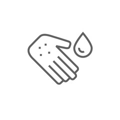 Hand with microbes line icon.