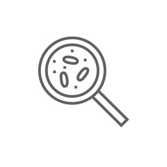Microorganisms under magnifier line icon.