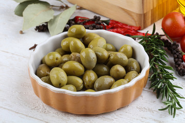 Green olives in the bowl